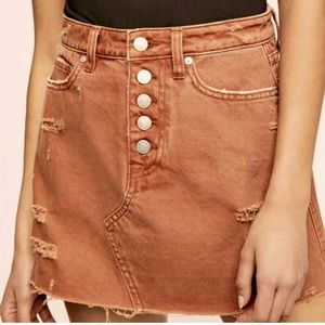 We the Free, Free People Distressed Boho Mini Skirt, size 28, rust brown